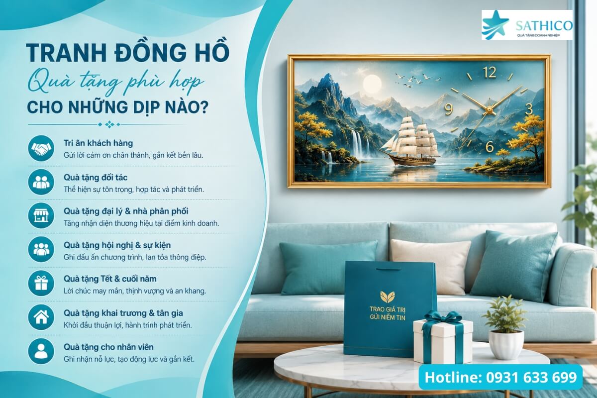Tranh đồng hồ treo tường quà tặng